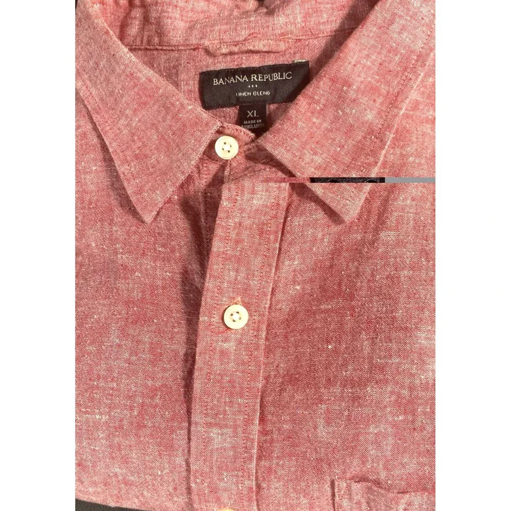 Banana Republic Men’s XL Linen Cotton Blend Short Sleeve Shirt Red Point Collar